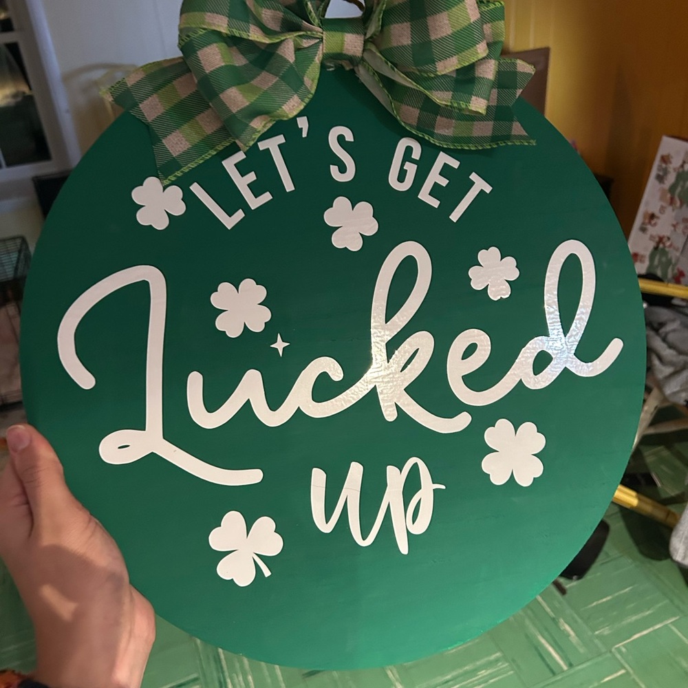 Green St. Patrick's Day Sign with Shamrocks